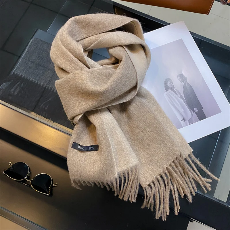 High Quality 100% Pure Wool Women Scarf Solid Color Scarves Tassel Shawls Pashmina Lady Wrap Neckerchief Echarpe Bufanda