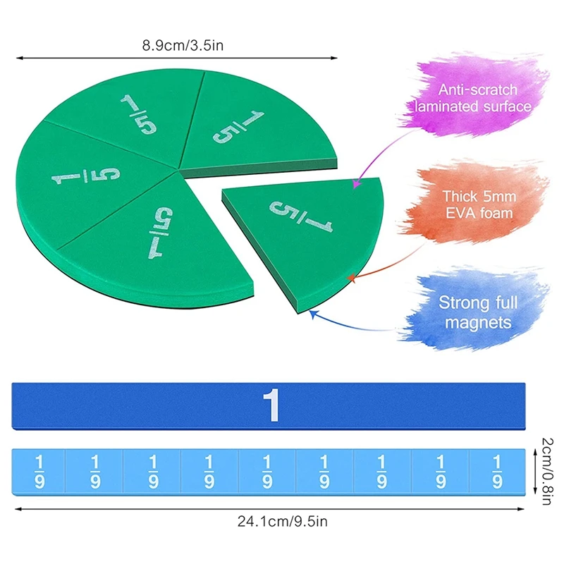 134 pezzi di piastrelle a frazione magnetica e cerchi di frazione-manipolatori matematici per Kit educativi per aule elementari in età prescolare