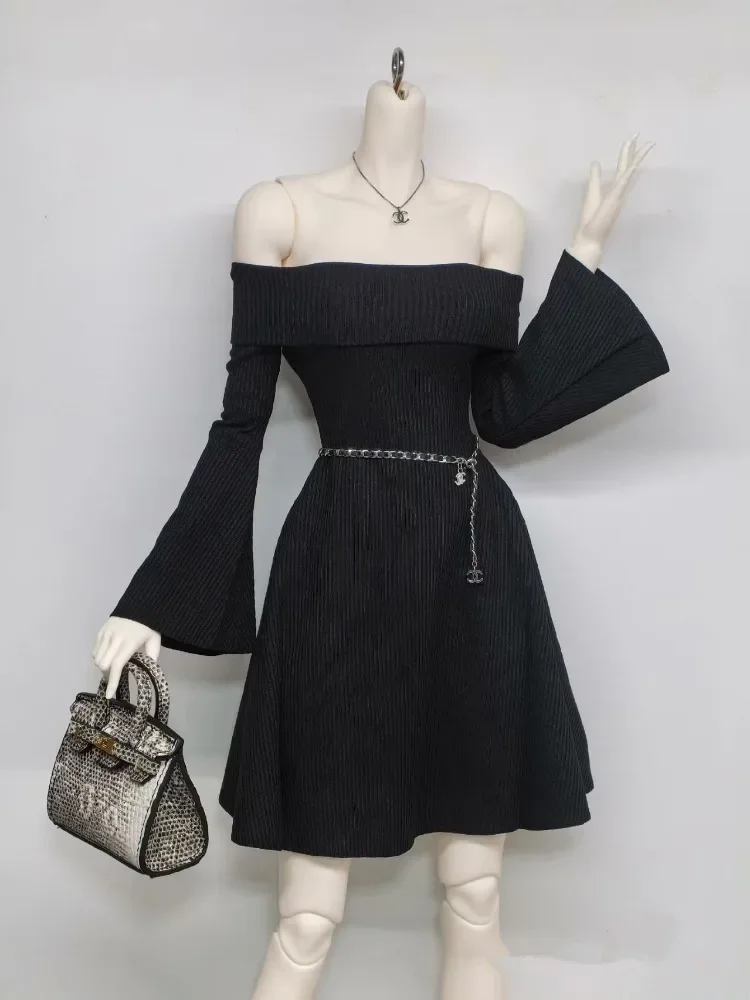 Flip Collar Off Shoulder Dress For BJD Doll 1/6 1/4 Minifee 1/3 Smart Doll DD SID EID Custom Doll Clothes Toys W483