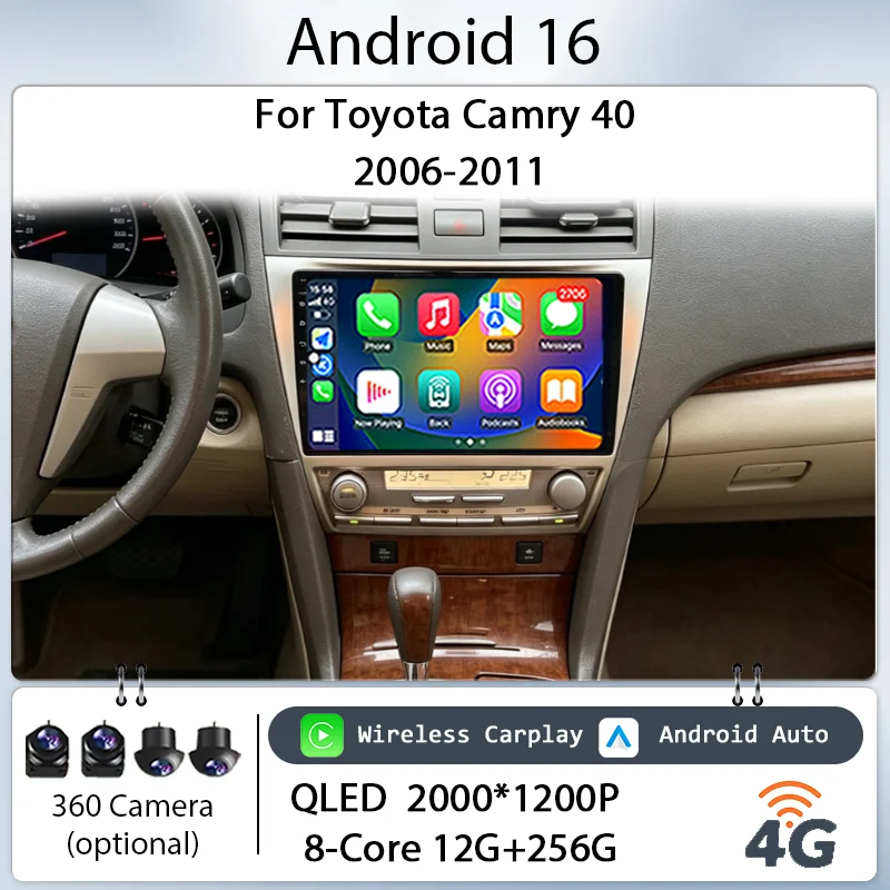 

Car Stereo 10" Android 16 for Toyota Camry 40 2006-2011 Wireless CarPlay GPS Navi Bluetooth WiFi DSP IPS HD Touch Screen QLED