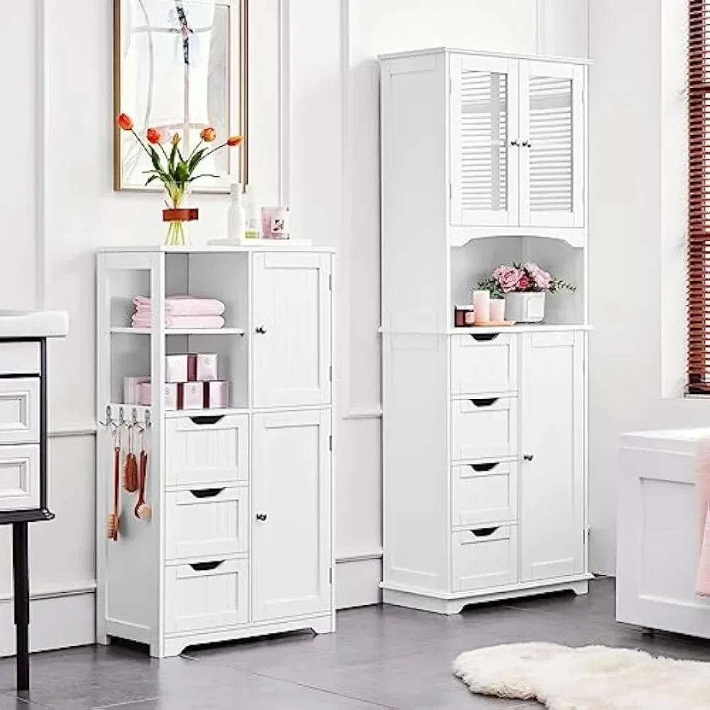 

# Bathroom Floor Cabinet 42″, Freestanding Storage Cabinet With 3 Drawers, 2 Open Shelves And 2 Doors, Wooden Storage #