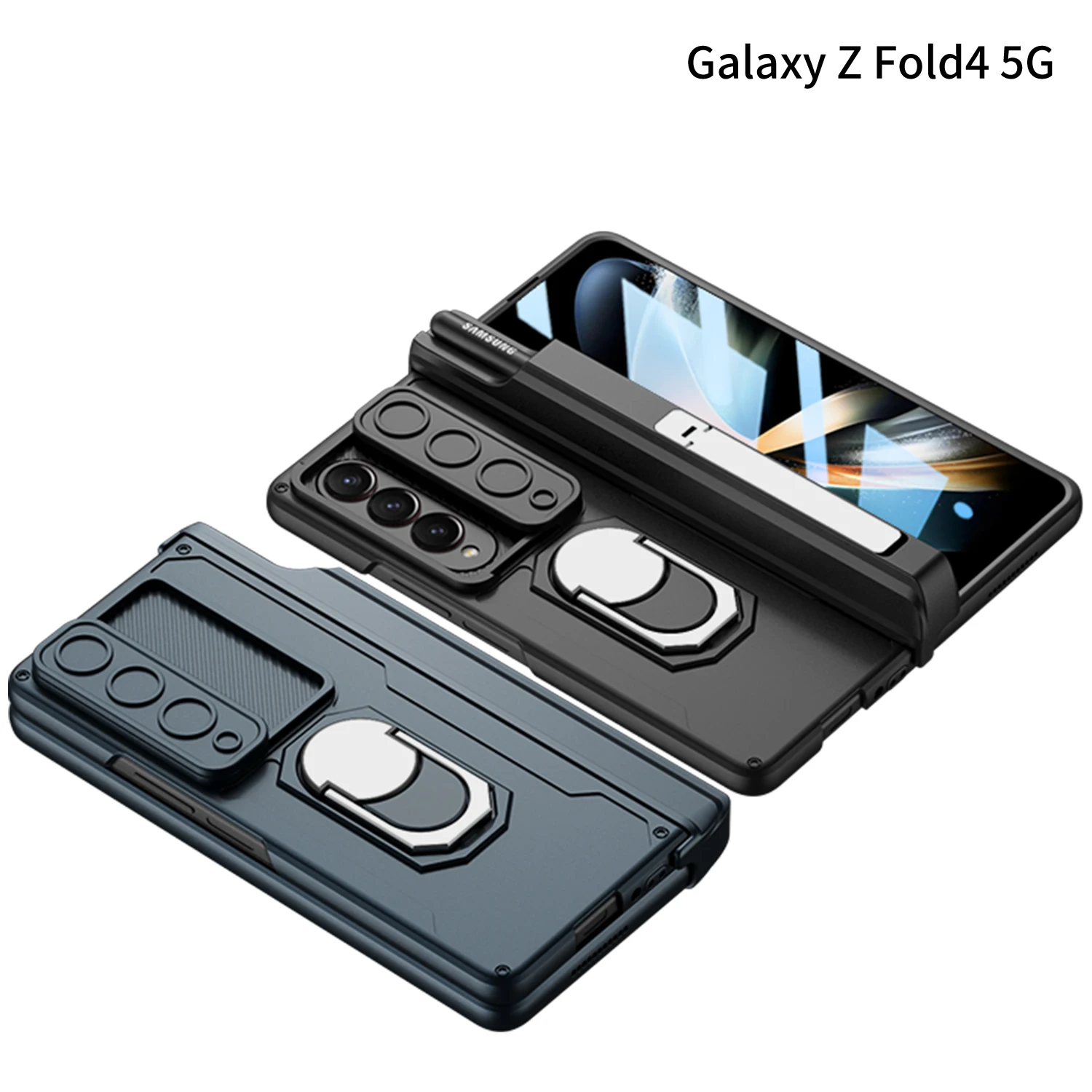 With S Pen Magnetic Armor Case For Samsung Galaxy Z Fold 4 5 3 2 Car Holder Ring Slide Camera 360 Full Protector Kickstand Cover