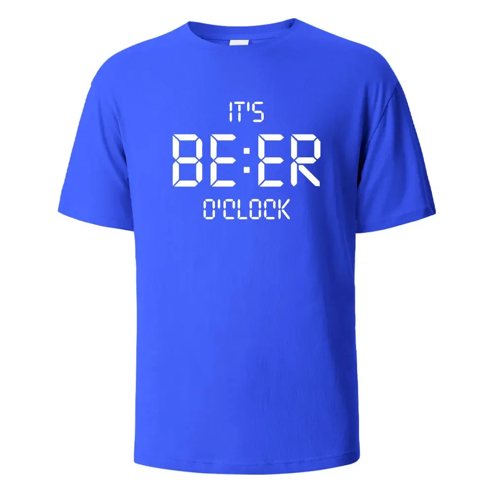 It\'s Beer O\'clock Print T-Shirt 100% Cotton Summer Tees For Men Women Oversize Casual Tops