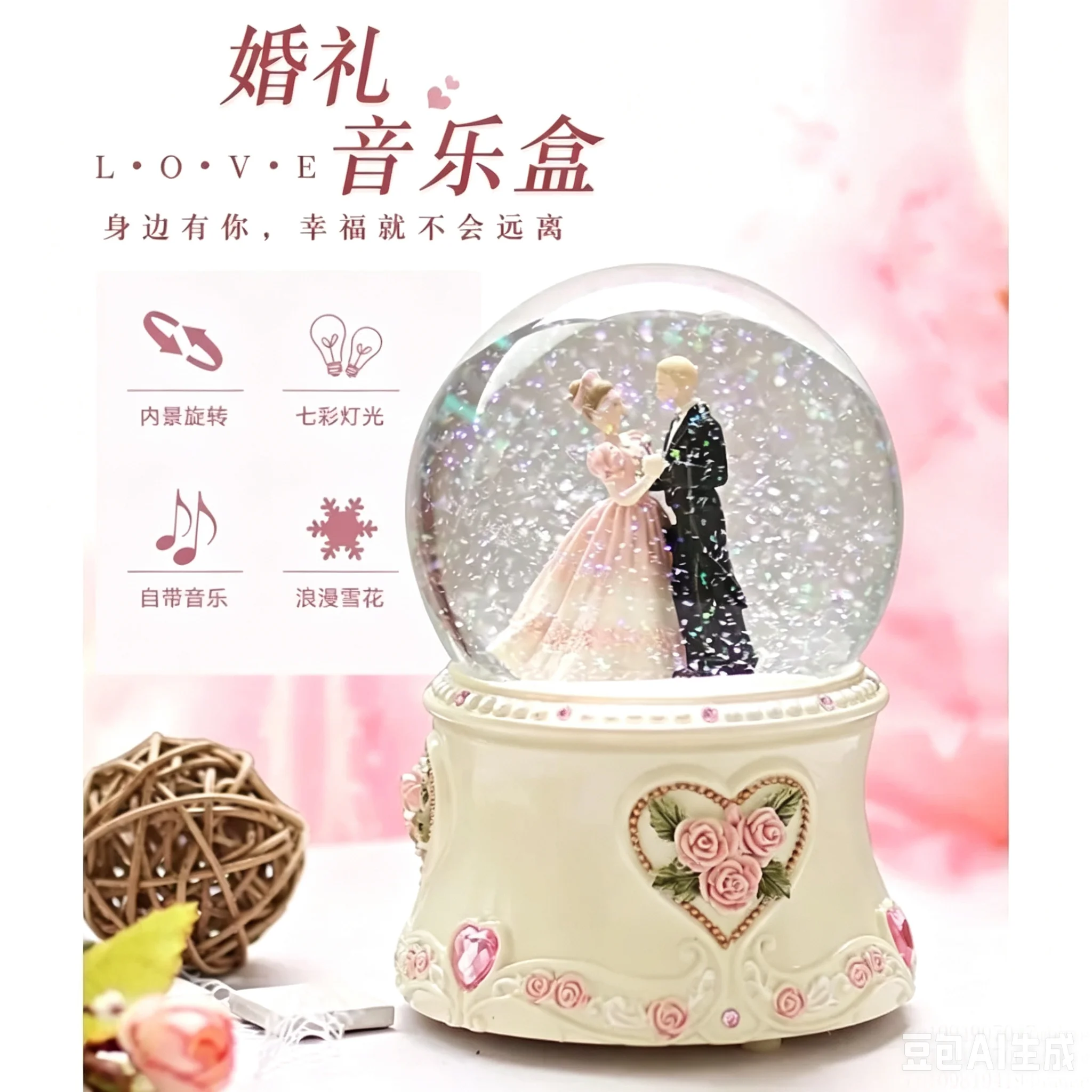 

Wedding Music Box Snowflake Crystal Ball Ornament Music Box Wedding Gift