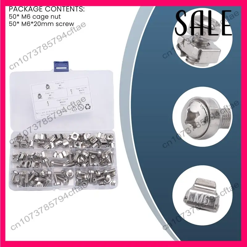 

-A12R 50 комплектов M6 с квадратными отверстиями, фурнитура, гайки и монтажные винты, шайбы для серверной стойки и шкафа (M6 X 20 мм) (винт + шайба + клетка