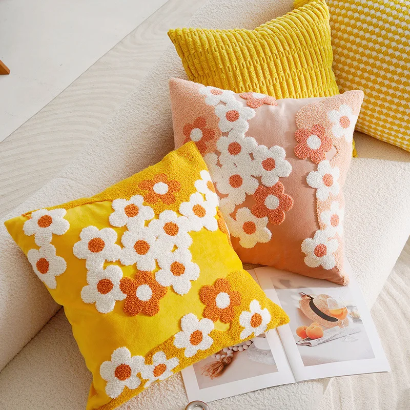 Blumen-Überwurf, bestickte Kissenbezüge, quadratisch, einfach, Sofa-Kissenbezüge, zum Stempeln der Taille, Kissenbezug für Zuhause, Bettdekoration, 45 x 45 cm, 30 x 50 cm – Detail 7