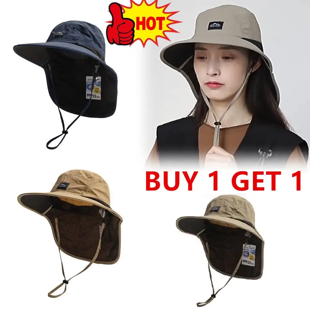 2X Unisex Summer Wide Brim Waterproof and Quick-drying Panama Caps Outdoor Visor Bucket Hats Mesh Breathable  Hat with Neck Flap