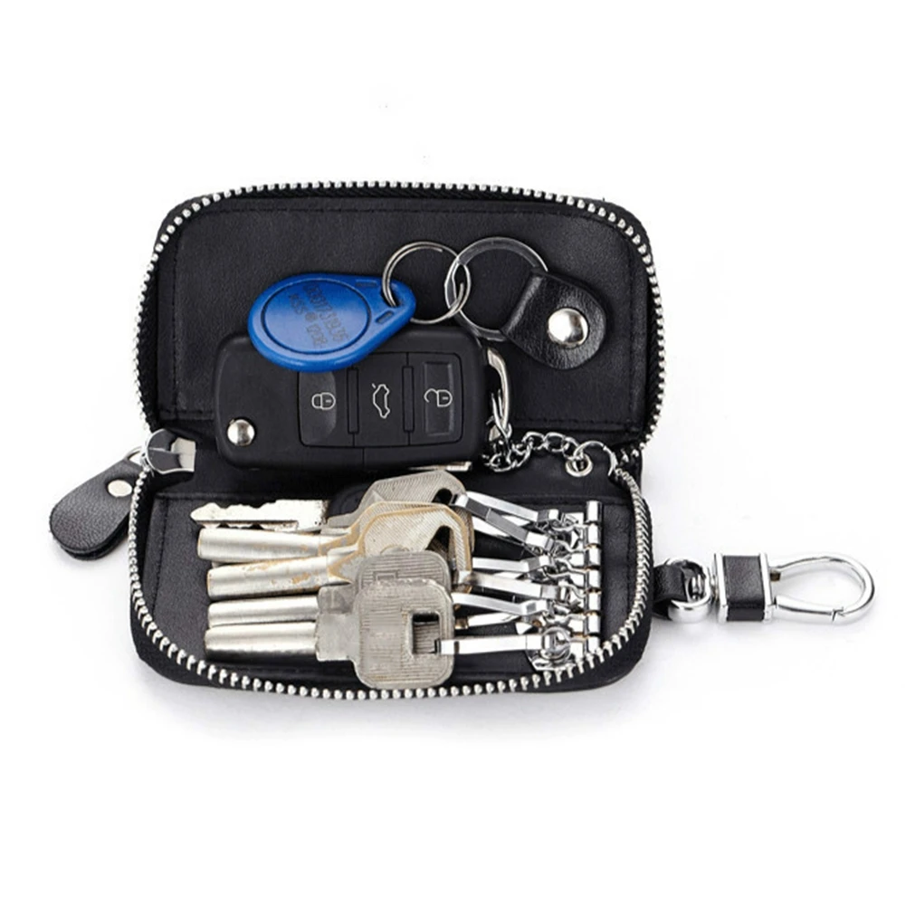 

Кожаный чехол-кошелек для автомобильных ключей и кредитных карт, унисекс, для мужчин и женщин, светло-голубой