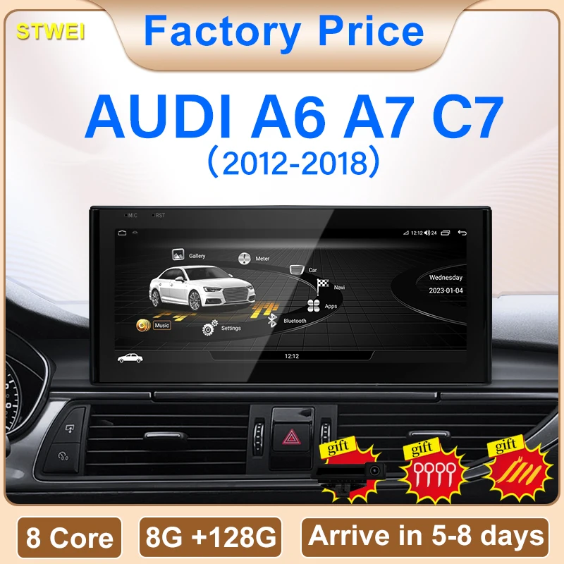 STWEI Android 14 12.3inch Wireless CarPlay Auto For AUDI 2012-2018 Year A6 A7 C7 S6 S7 Car Video Players Gps Navi Revers Camera