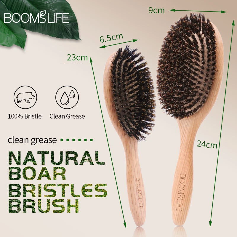 BOOMSLIFE własne logo szczotka do włosów z włosia dzika kobiety drewniana szczotka do włosów Detangle prostownica grzebień do włosów akcesoria fryzjerskie