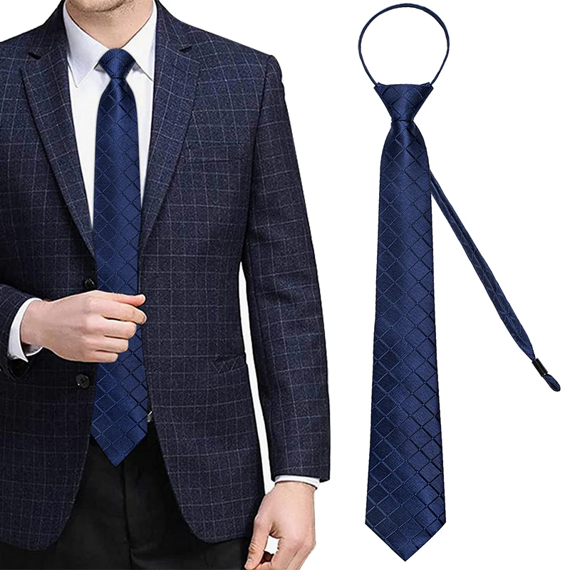 Herren Business Kleid Reiß verschluss Hals Krawatte Bräutigam Hochzeit blau kariert schwarz Paisley solide faule Krawatten mit Taschentuch Abschluss ball Zubehör