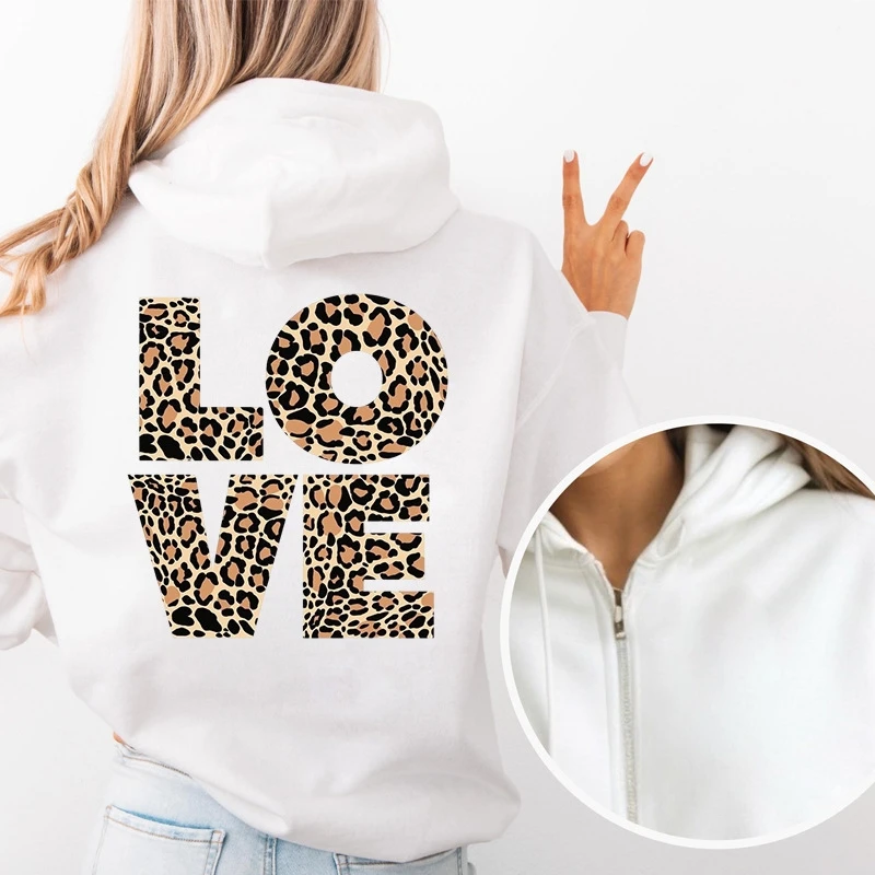 レディース ジッパー パーカー オーバーサイズ ユニセックス スウェットシャツ ハート ヒョウ柄 カジュアル ストリートウェア 女性とティーン向け 居心地の良い秋のギフト