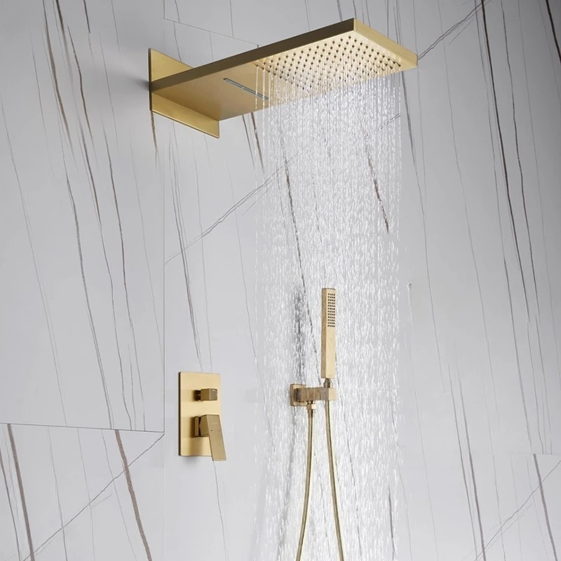 

FARRETE luxury brushed gold concealed Wall-Mounted shower set hot and cold concealed shower tap Embedded in waterfall showerhead
