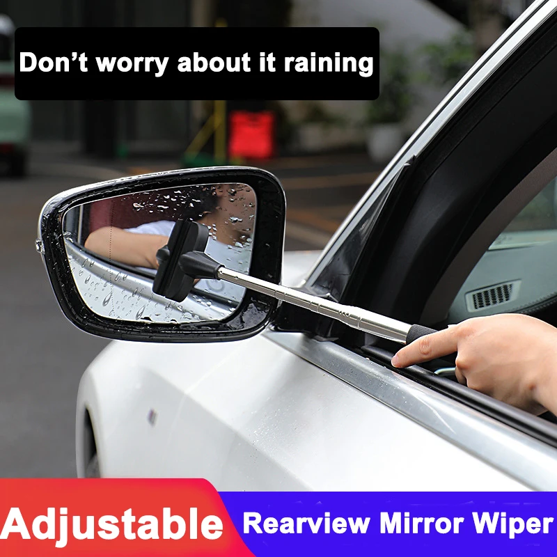 1pcs Car Rearview Mirror Wiper Telescopic Scraper Glass Defogging Wiping Cleaning Car Mounted Stainless Steel Water Scraper