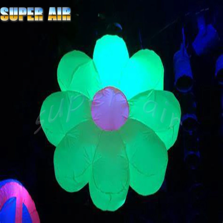 Hanging inflatable colorful led lighting flower with pink flower heart for stage decoration