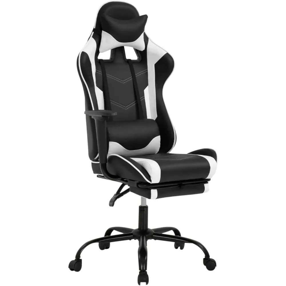 Gaming Chair, Ergonomic Office Chair Leather Chair with Adjustable and Swivel and Reclining High Back Computer Chair with Lumbar