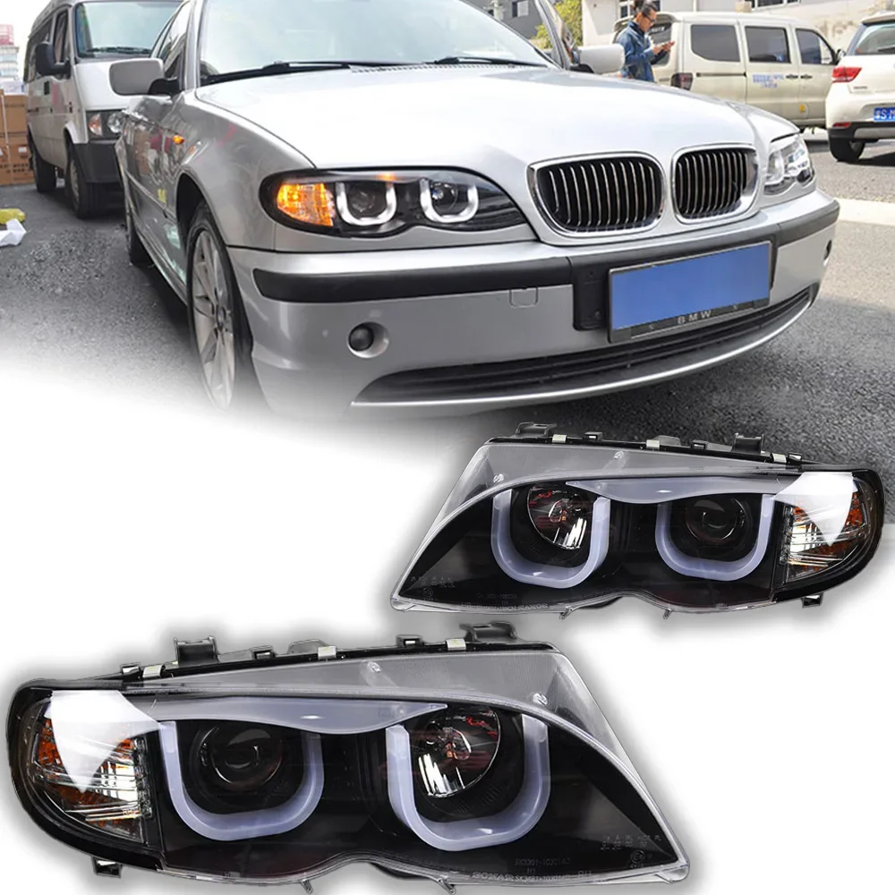 KQX Car Styling for BMW E46 Headlights 2001-2006 320i 318i 323i 325i Headlight DRL Head Lamp Angel Eye Bi Xenon Beam Accessories