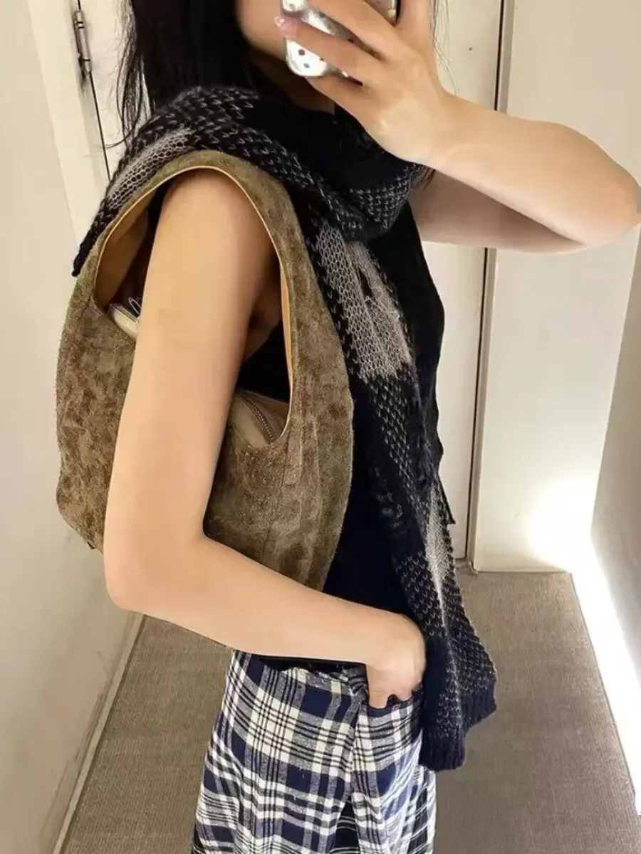 Our Legacy 24FW Splicing Plaid Ripped Scarf Soft and Warm Alpaca Hair Scarf