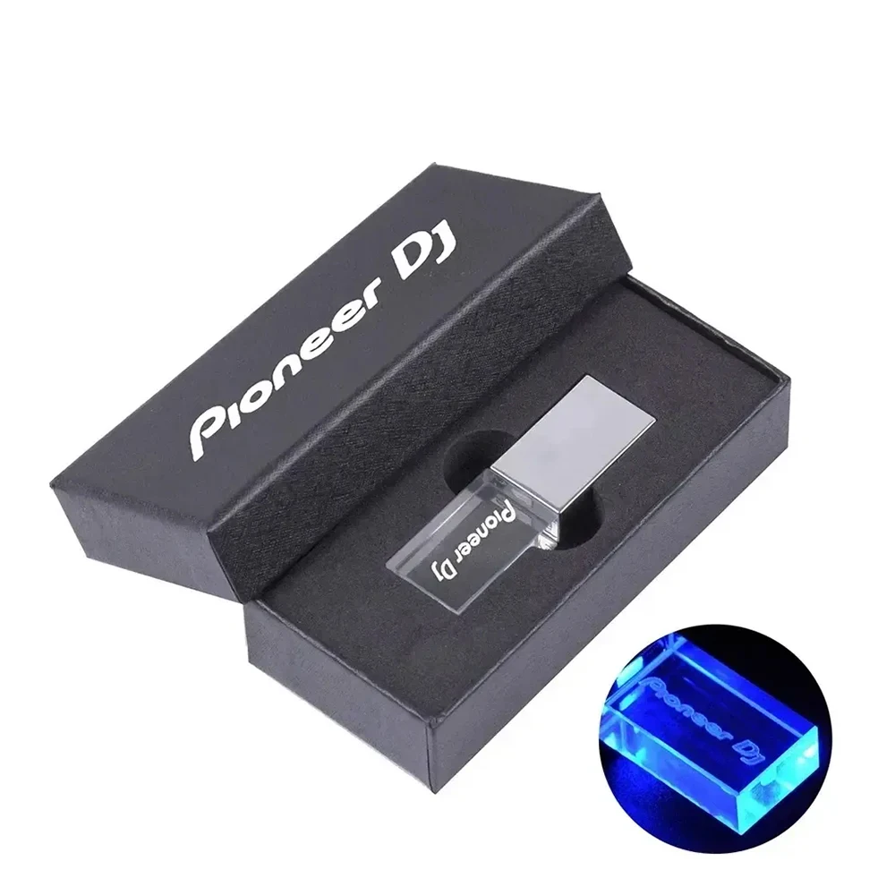 Pioneer DJ logo crystal USB flash drive 128GB 64GB 32GB 16GB 8GB 4GB memory stick blue, red, green, white LED light