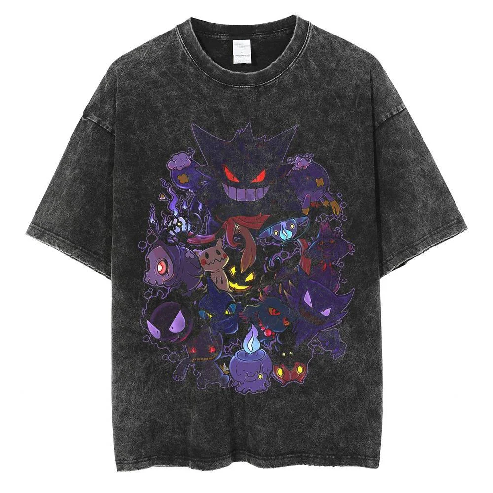 Pokémon Gengar camiseta anime masculina, moda Y2K, streetwear retrô de hip hop harajuku, tops de manga curta respirável, presente de verão