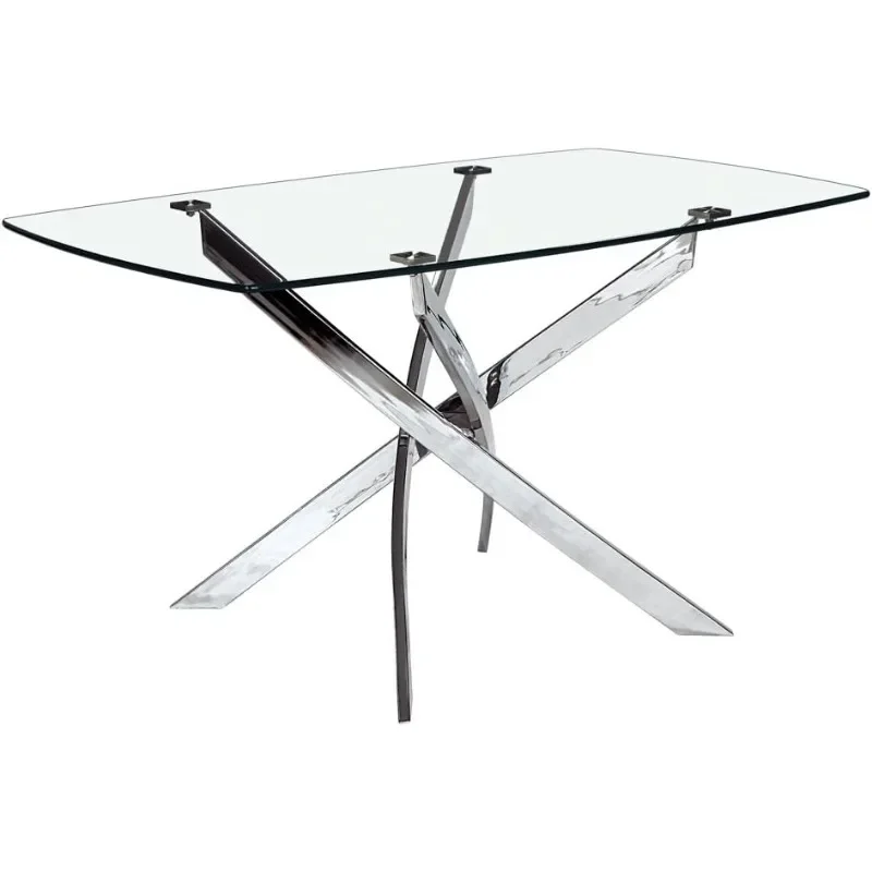 La table à manger en verre présente un design flexible, une surface trempée et une base robuste, ce qui en fait un ajout élégant aux maisons modernes.