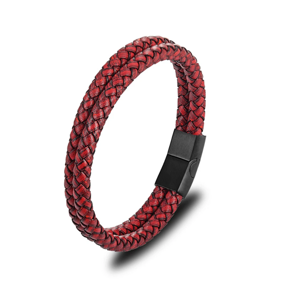 Classic rock punk style leather woven magnetic buckle bracelet Multi-color option for men party jewelry