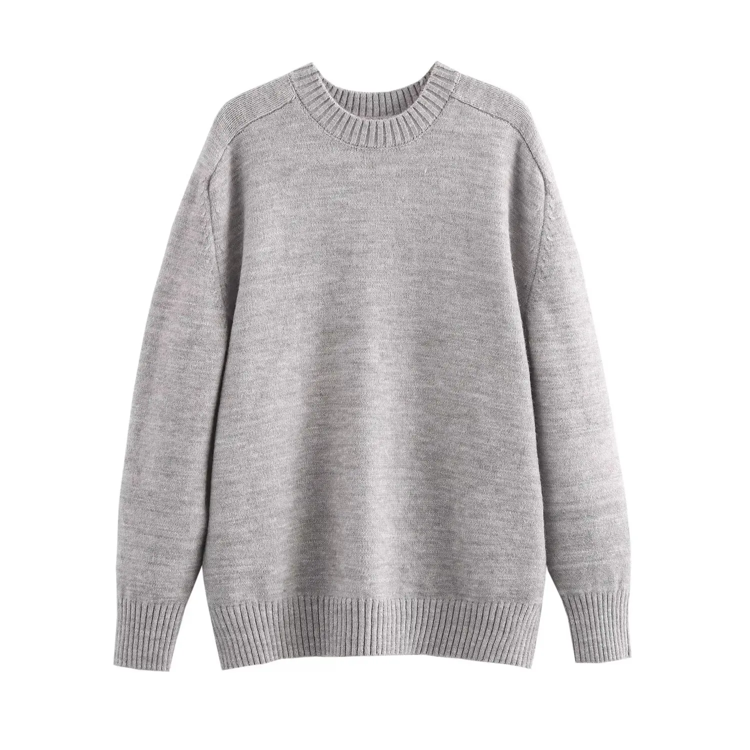 ZA-Pull décontracté à col rond pour femme, sweat à capuche basique, gris et gris, automne et hiver, nouveau, 2024