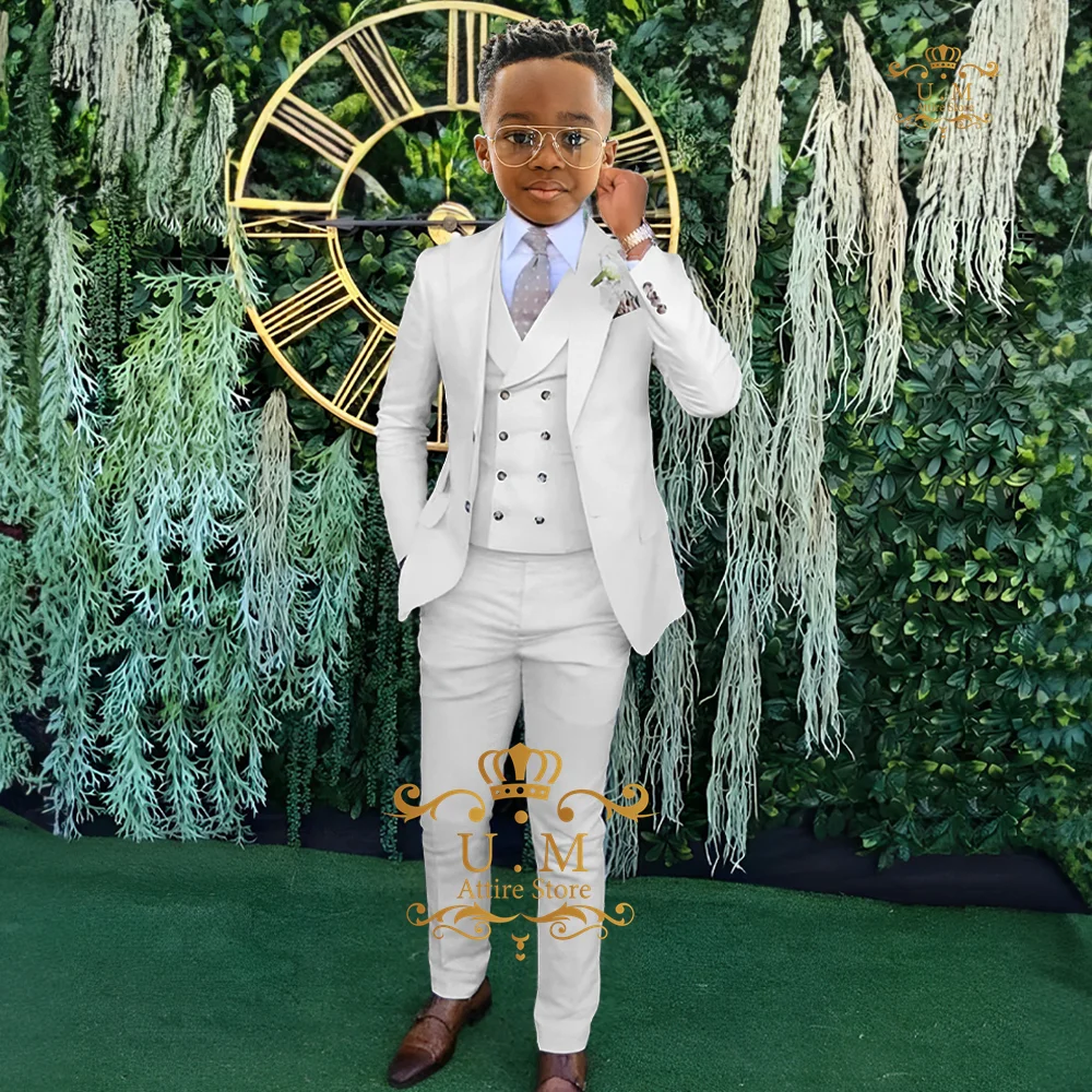 Beige boy formal events suit 3pcs (jacket vest pants) classic kids set for wedding dance birthday party Thanksgiving Xmas gifts