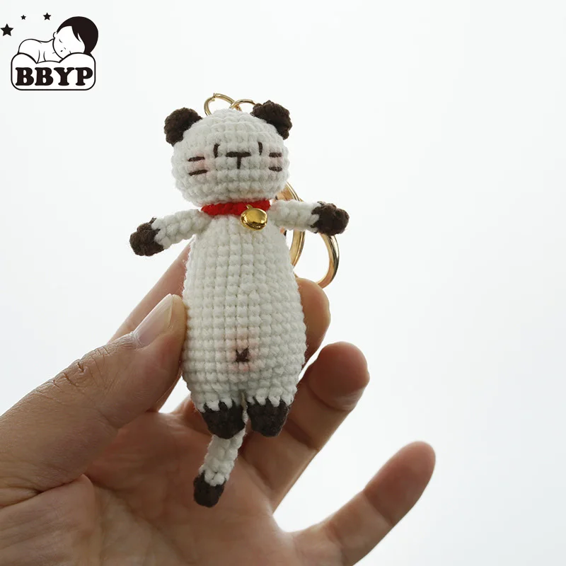 Finished Handmade Wool Knitting Cute Little Animal Pendant Crochet Cat Keychain For Handbag Ornaments Kids Toys Crochet Supply