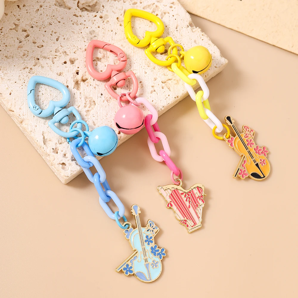 New Musical Instrument Keychain Violin Key Ring Pendants for Women Girls Handbag Decor DIY Handmade Key Chain Gifts
