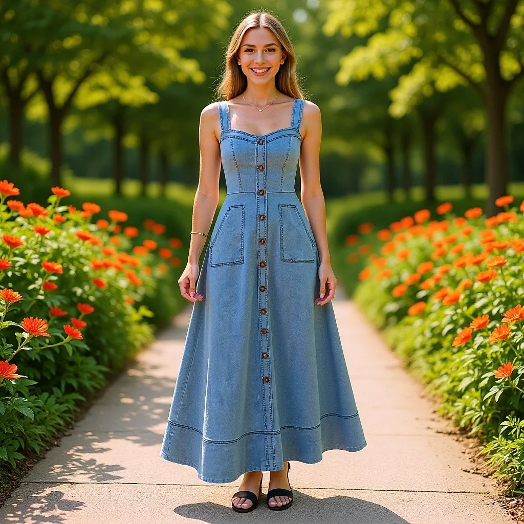 Summer Woman Dress Sleeveless Square Neckline Denim Dresses Women's Maxi Dress Light Blue Open Back Slip Dress Solid Color