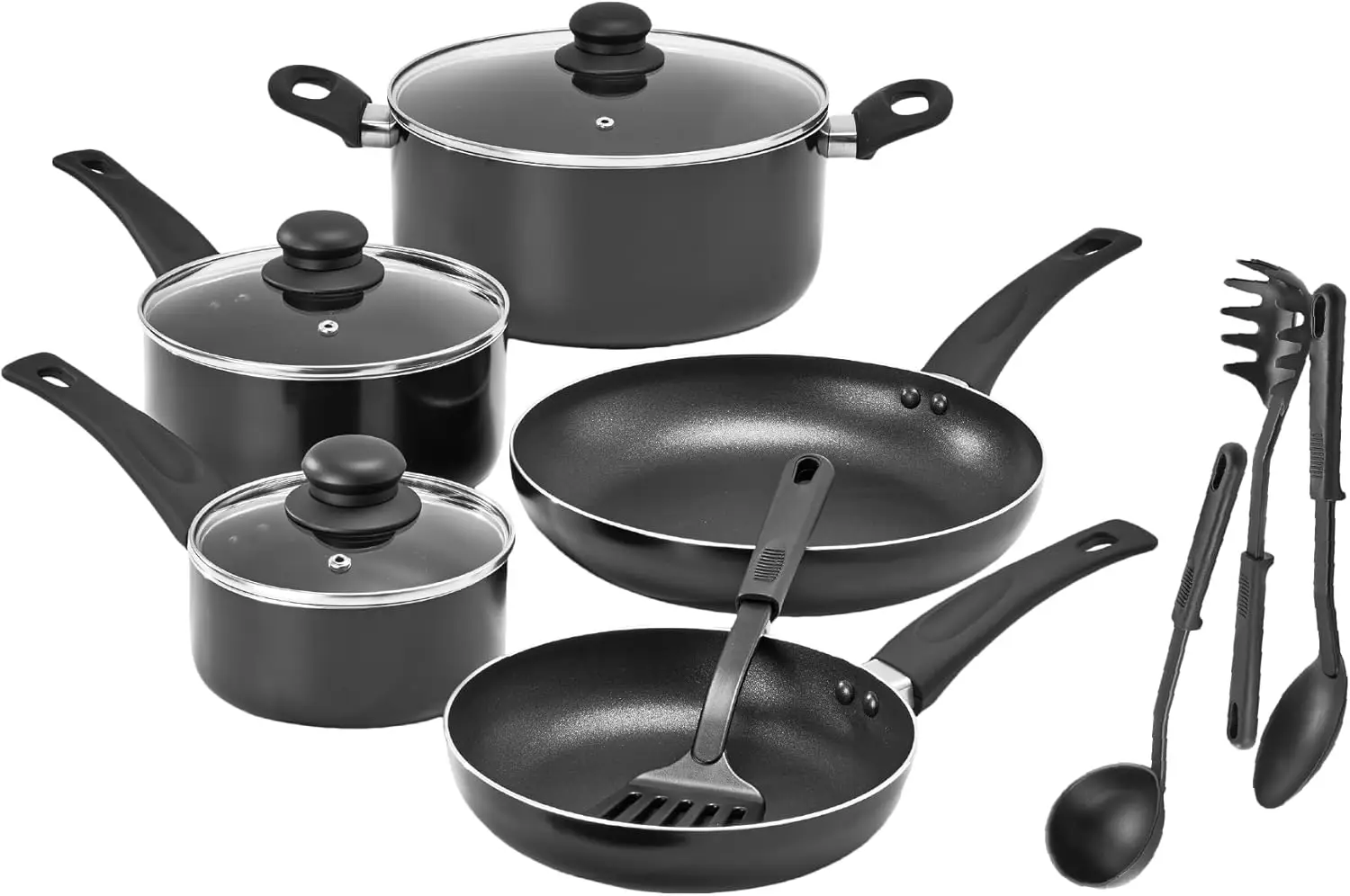 

Cookware Set, 12 Piece Pots and Pans with Utensils, Scratch Resistant Cooking Surface Compatible with All Stoves