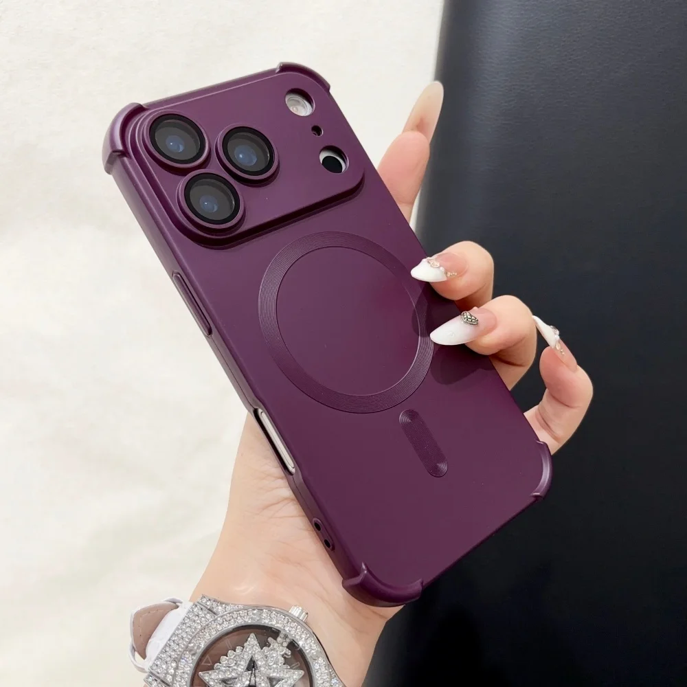 18pro Matte Airbag for Magsafe Magnetic Cases for iPhone 18 Pro Max 17 Pro 16 15 14 13 12 Lens Protection Shockproof Soft Cover