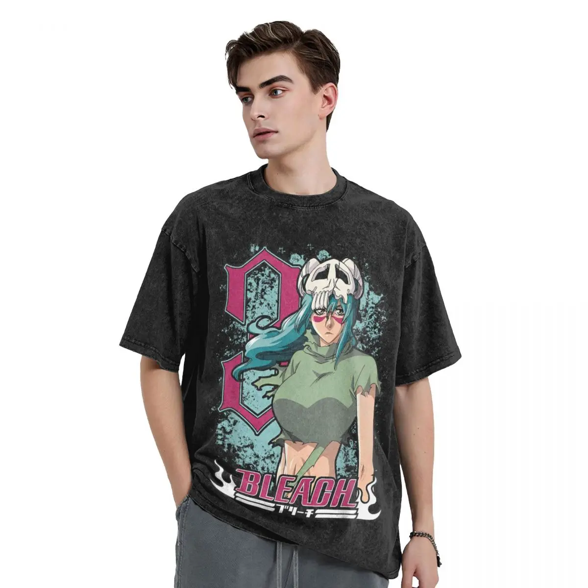 Bleachs Neliel 3 T Shirt Hip Hop Washed Short Sleeve Oversize T-Shirts Anime Cool Men Women Tops Streetwear Summer Tops Tees