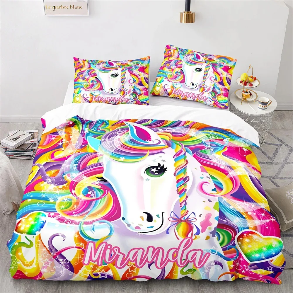 

Unicorn Rainbow Duvet Cover Set King Twin Full Size Kids Boy Girl Bedding Set Colourful Cartoon Child Polyester Comforter Cover