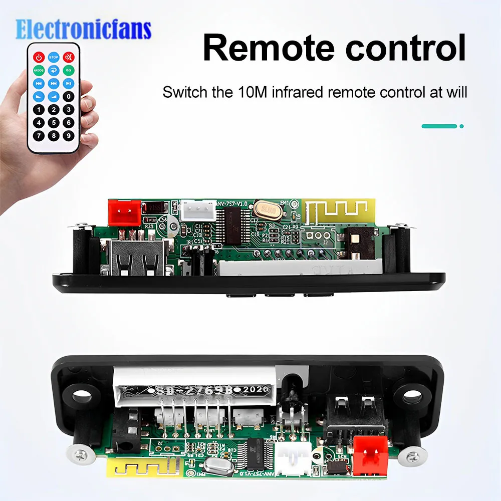 Audio Decode Board Car Music MP3 Decoder Board Bluetooth 5.0 Support AUX FM USB Hands-Free Calling Audio Player Module