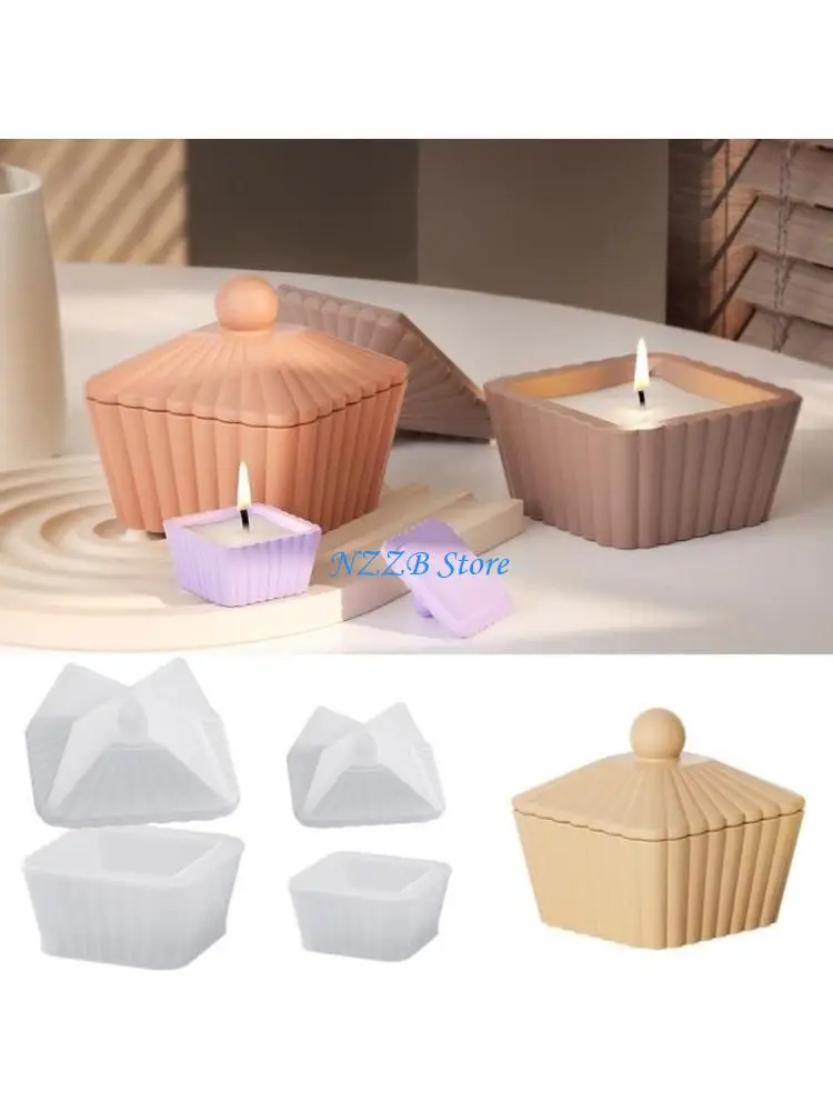

T21F Silicone Mold Stripe Trapezoid Jewelry Box Molds with Lid Cup Molds Decors