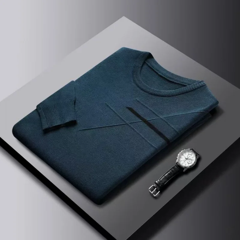 

Luxury Quality Men's Sweater Autumn New Item Solid Color Jacquard O-Neck Pullover Knitted Sweater Casual Exquisite Menswear Top
