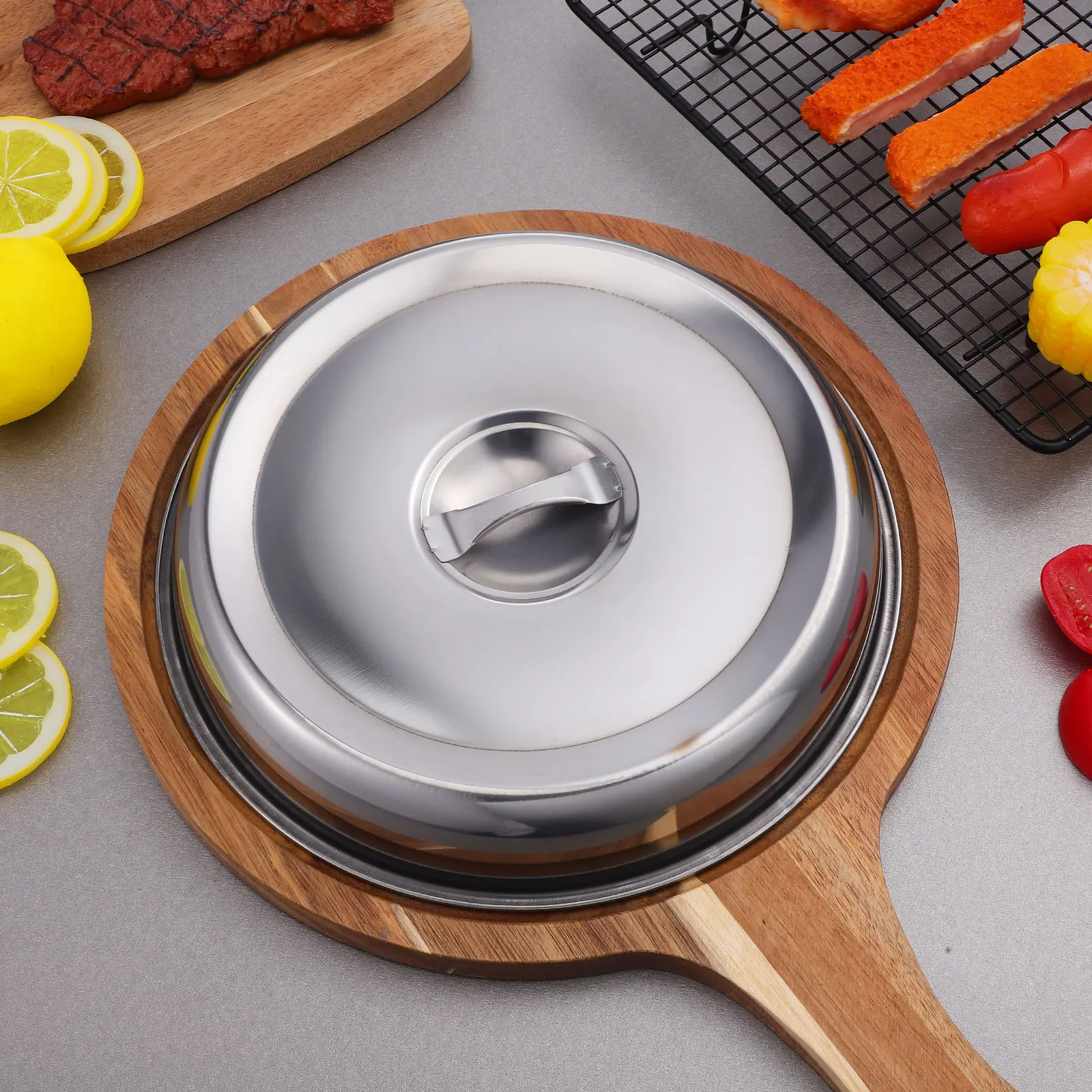 

2pcs Stainless Steel Food Covers Round Dish Cover For Grilling Bacon Heavy Duty Grill Lids Outdoor Indoor Bbq