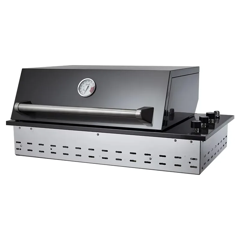 Built-In Black Titanium Stainless Steel Gas BBQ Grill Safety Device Electronic Pulse Ignition 3 Burner