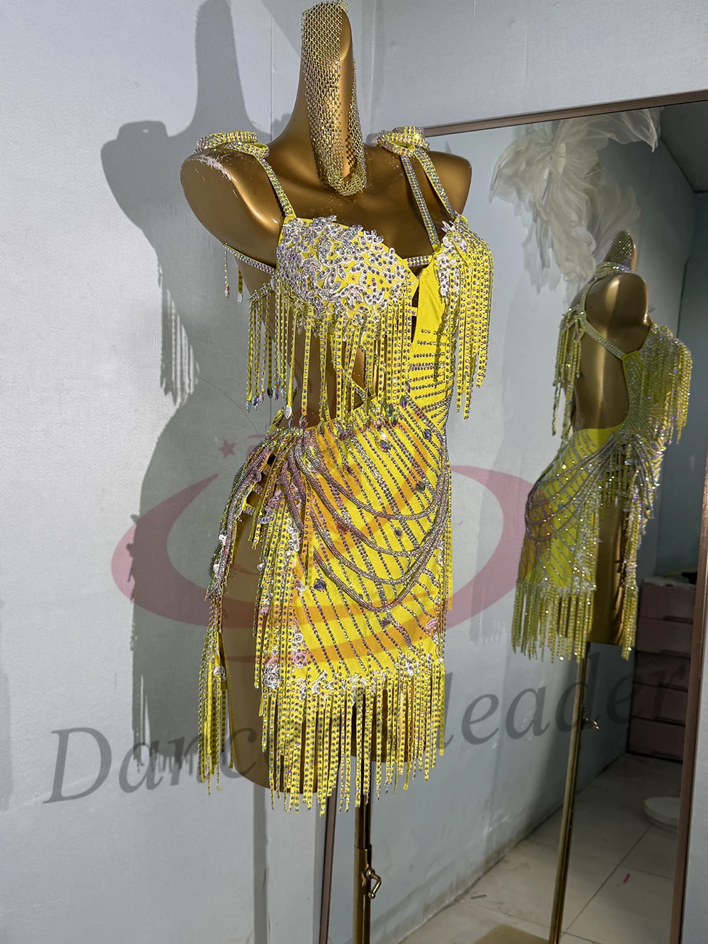 Latin dansjurk voor volwassenen en kinderen AB Stone High-End Aangepaste Diamond Strap Dress Tango Professionele dameskleding