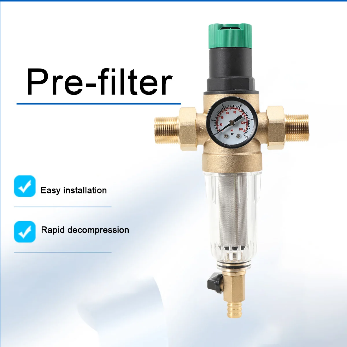 1 Stück Wasserdruckregler mit Rückspülfilter und Manometer DN20 Gartenbewässerungszubehör – Detail 1