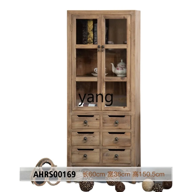 Yjq Vintage Dining Edge Solid Wood Nine Buckets Tea Cabinet Drawer-Style Home Living Room Wall Entrance Entrance