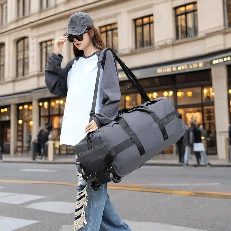 Lightweight Foldable Oxford Travel Backpack Equipped with Silent Wheels and Anti-Slip Base Suitable for Camping & Air Travel