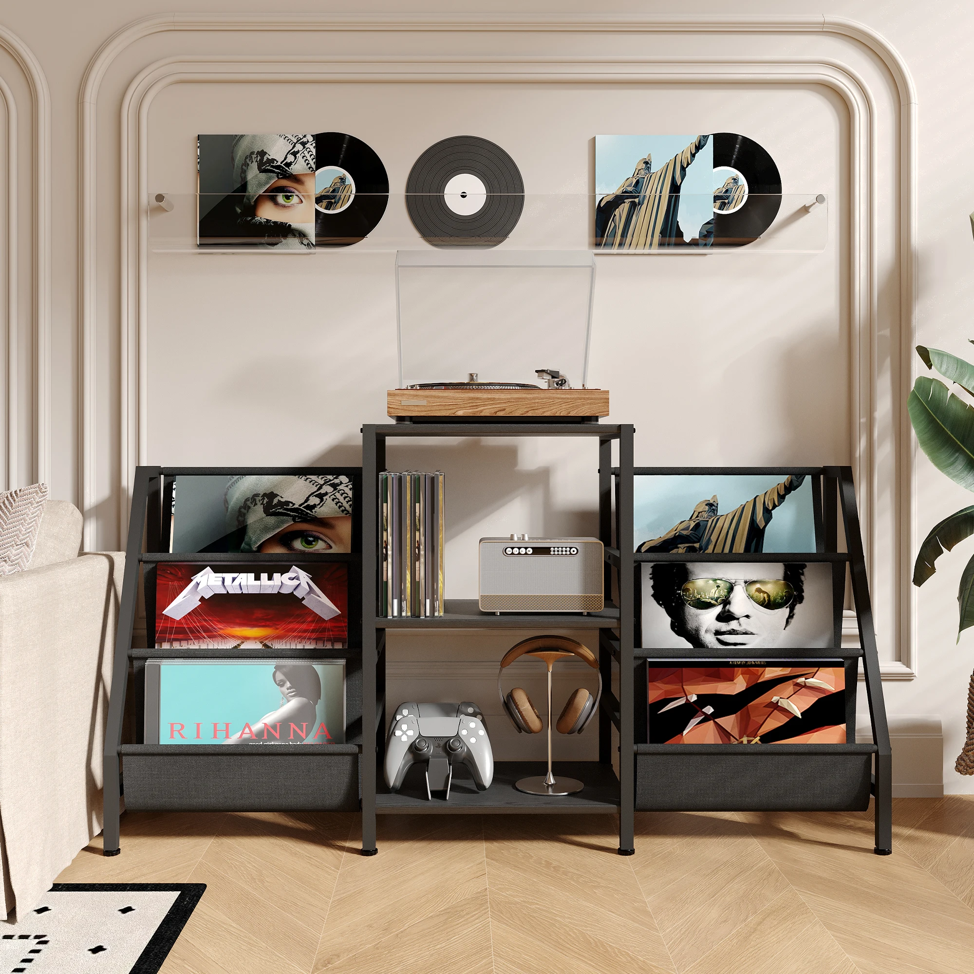 

Трехуровневая подставка для медиаустройств JHK с прочными стальными полками, органайзер для CD/DVD дисков, для гостиной или домашнего офиса.