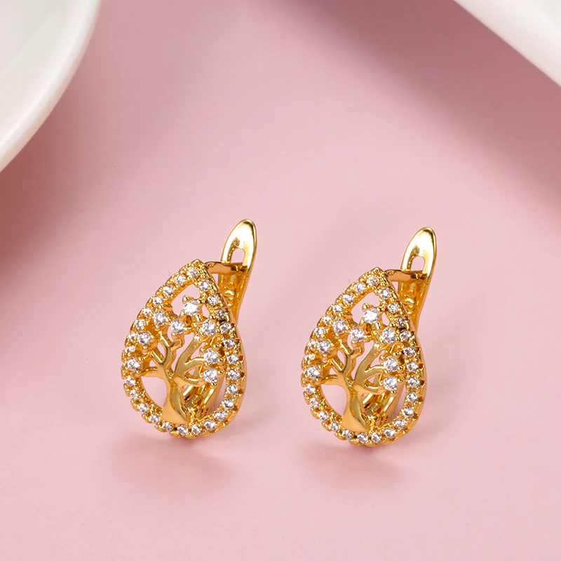 SYOUJYO Water Drop English Earrings For Women Vintage Natural Zircon Luxury Wedding Jewelry Fashion Hollow Tree Earrings image 4