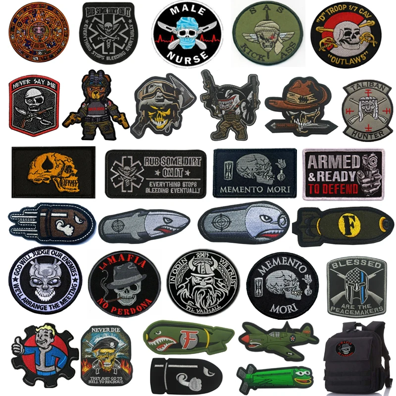 Skull Embroidered Badges Patches Emblem Armbands HOOK Tactical PVC Patch Military for Backpacks Caps Vests Clothes Decorative