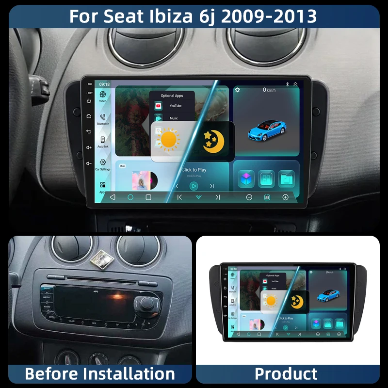 راديو سيارة 9 بوصة لمقعد إيبيزا MK4 6J 2008-2015 CarPlay أندرويد السيارات مشغل وسائط متعددة نظام تحديد المواقع بلوتوث واي فاي 2Din وحدة رأس السيارة