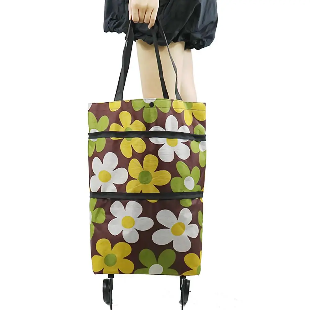 ポータブル軽量ショッピングバッグ-車輪付き-野菜購入カート-家庭用-折りたたみ式-オックスフォード布素材-伸縮ハンドル