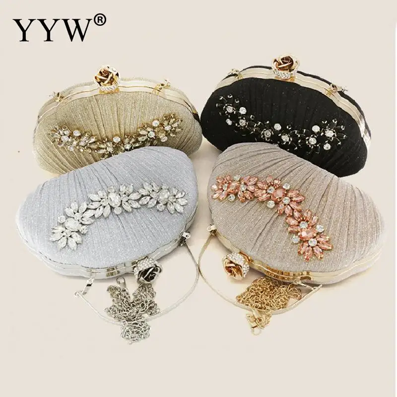 Diamond Clutch Evening Handbags Women Crystal Rhinestone Wedding Bridal Party Messenger Purses Top Handle Pleated Shoulder Bags